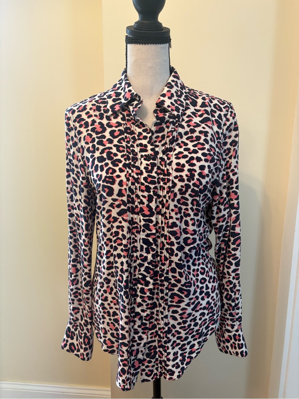 Zadig & Voltaire Pink and Navy Leopard Print Button-Down Shirt